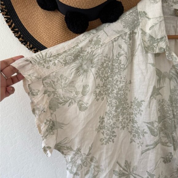 🌿 Naturals D&Co Linen Blend Botanical Print Button Down Top Ruffle Sleeve 1X 🌿 - Picture 7 of 10